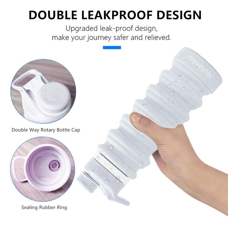 Nefeeko Collapsible Water Bottle, 26oz Silicone Foldable Water Bottles Leakproof BPA Free Travel Water Bottles with Carabiner, Portable Sport Water Bottles for Camping,Hiking Outdoor Indoor Sport - Image 3